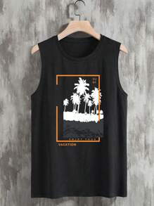 Manfinity RSRT Men Tropical & Letter Graphic Tank Top - Black - View 5