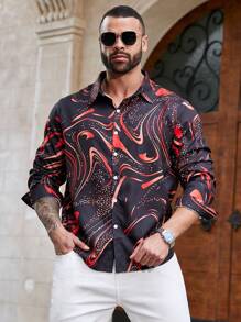 Manfinity Homme Plus Size Men's Full Print Long Sleeve Shirt