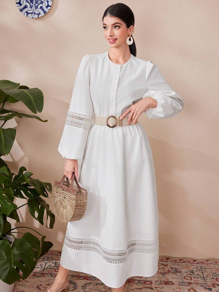 Women's Lace Patchwork Lantern Sleeve Top And Skirt Two-Piece Set 2 Piece Set