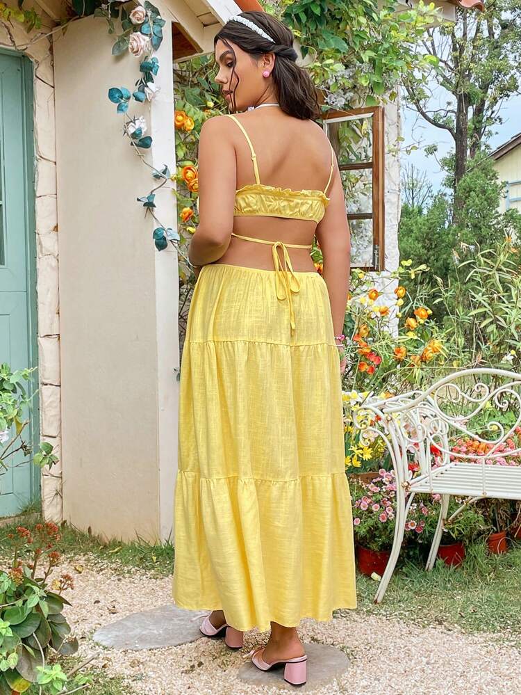 Plus Size Women's Frill Edge Spaghetti Strap Dress