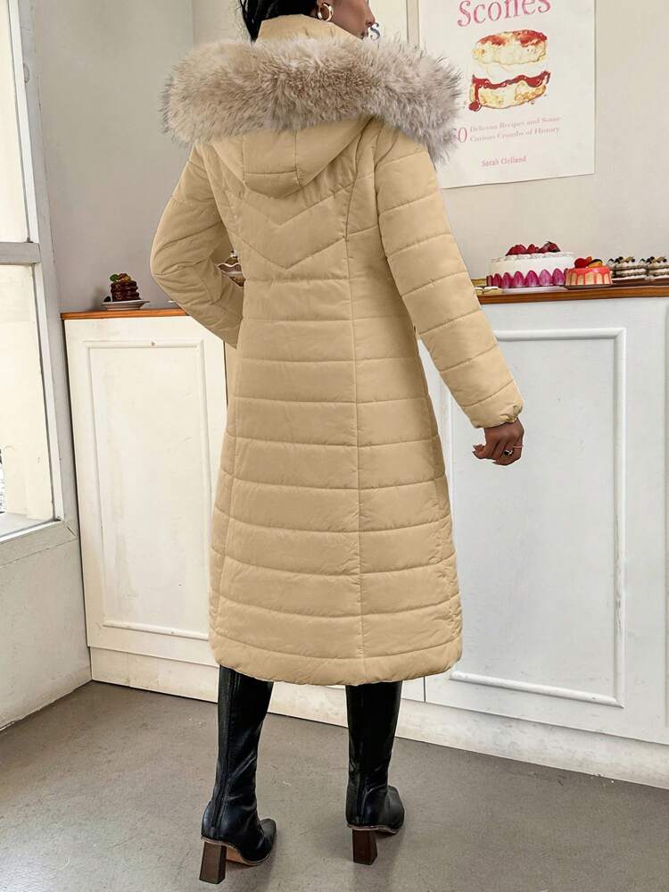 Women's Hooded Mid-Length Padded Coat With Collar In Fall/Winter