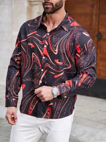 Manfinity Homme Plus Size Men's Full Print Long Sleeve Shirt