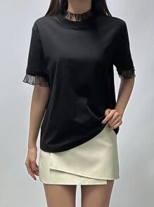 DAZY Women's Mesh Splice 2 In 1 T-Shirt - Black - View 3