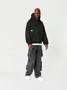 SUMWON Regular Fit Overhead Hoodie With Back Slogan Graphic Print - Black - View 4