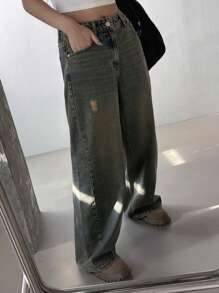 DAZY 女式帶口袋仿舊牛仔褲 - 中等水洗藍 - 查看 5