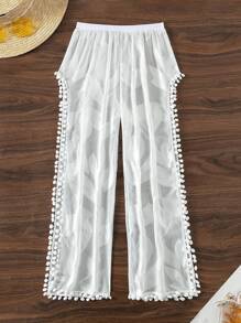 SHEIN Swim Váy xòe hở vai chắp vá và xẻ đôi cho nữ mùa hè - trắng - Xem 6