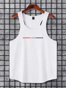 Manfinity Homme Men's Letter Print Round Neck Tank Top - White - View 3