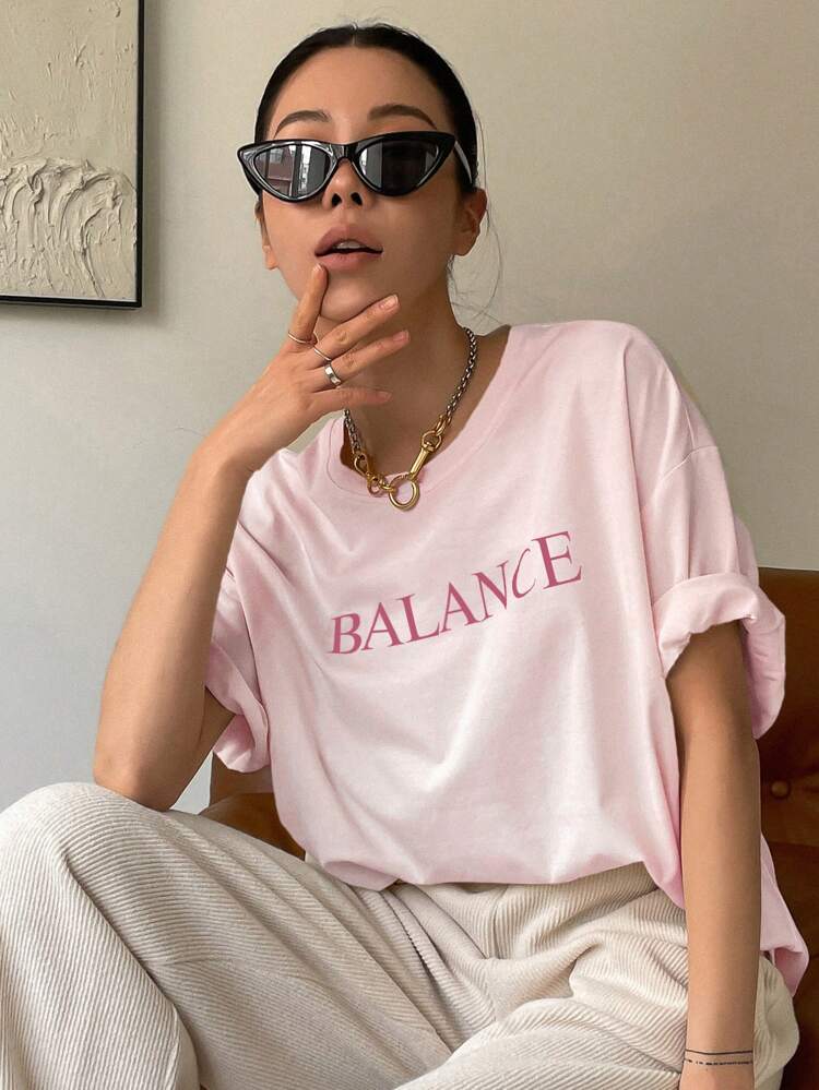 Letter Print Drop Shoulder T-Shirt Summer Oversized T-Shirt,Graphic Tees