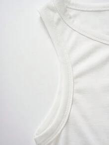 INAWLY Của phụ nữ Màu thuần Bất đối xứng Vòng cổ Xếp li Áo ba lỗ - trắng - Xem 6