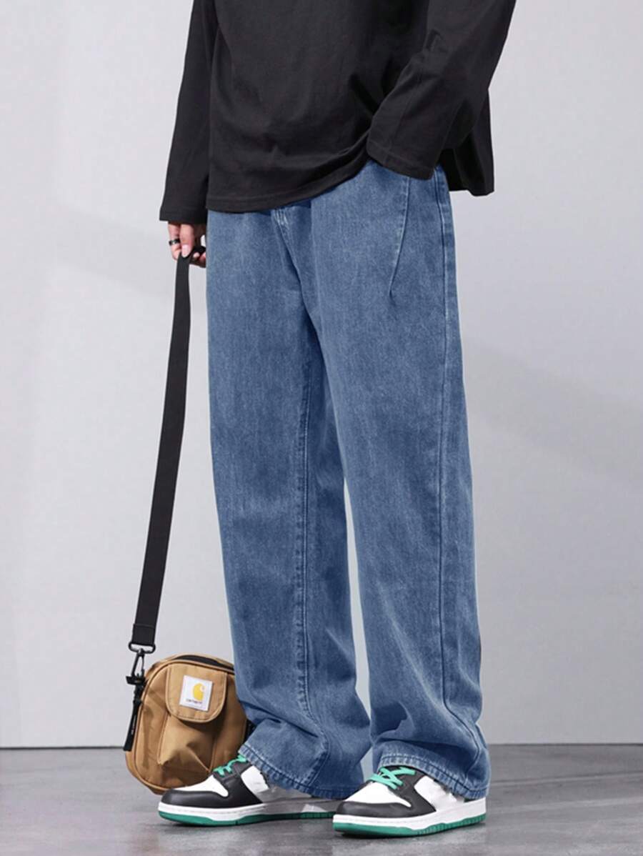 Men Plus Big And Tall Wide Leg Denim Jeans - Medium Wash - View 1