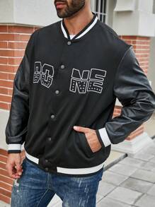 Manfinity Homme Chaqueta De Béisbol Para Hombres De Talla Grande Con Texto Impreso