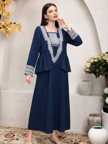 Al Najma 女士幾何提花拼接2合1裙 - 藏蓝色 - 查看 7