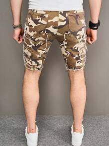 Manfinity EMRG Men's Camouflage Patchwork Fleece Denim Shorts