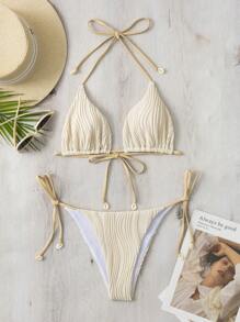 Swim Basics Set de bikini la modă, separabil, la modă, pentru femei, plajă de vară, cu țesătură specială, top de bikini, în două piese, set de bikini micromicro.