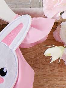 SHEIN Vestido de verano para bebé niña con empalmes de malla en contraste con diseño de conejito de Pascua - Rosa - Ver 5