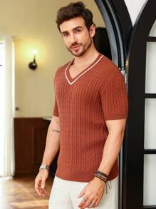 Manfinity Homme Men's Casual Short Sleeve Knitted Top With Twisted Yarn