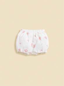 SHEIN Pasgeboren Baby Meisjes Effen kleur Rucheszoom Tops , Bloemen Shorts En Pet 3 stuks