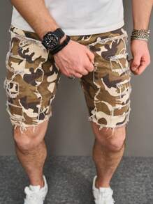 Manfinity EMRG Men's Camouflage Patchwork Fleece Denim Shorts