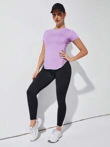 Exploreva Curved Hem Solid Sports Tee