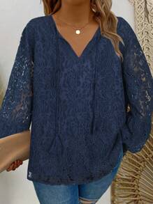 SHEIN Clasi Women's Plus Size Jacquard Lantern Sleeve Top