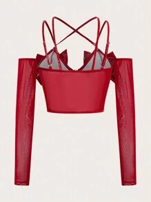 Sweetina Top Entallado Y Malla Con Lazo 3d Para Mujeres - Rojo - Ver 7