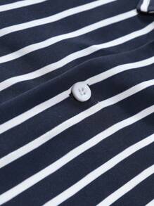 Manfinity Mode Men's Striped Graphic Designer Collar Long Sleeve Shirt, For Husband, Work, Daddy, Fall - Blue - View 6