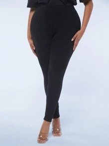 SHEIN SXY 加大尺寸微麻編織紋褲襪,帶有凸起網紋設計 - 黑色 - 查看 3