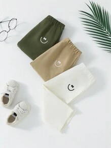 Baby Boy Spring/Summer Casual Khaki/ Green/ Laughing Face Embroidery 3pcs Set Including Long Pants - Multicolor - View 1