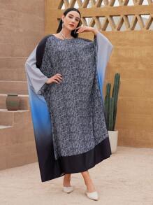 Al Najma Women's Gradient Batwing Sleeve Arab Style Long Robe Kaftan Jalabiya Dress - Multicolor - View 5