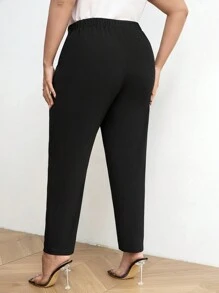 SHEIN Privé Quần Màu Trơn Thanh Lịch Plus Size Thích Hợp Đi Làm, Đi Làm, Đi Chơi - màu đen - Xem 2