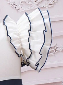 SHEIN Vestido Con Dobladillo Con Volantes Y Remiendos De Color Azul Y Blanco Para Niñas Jóvenes