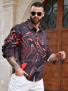 Manfinity Homme Plus Size Men's Full Print Long Sleeve Shirt
