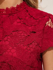 SHEIN Clasi Quý cô Màu thuần Ren Áo sơ mi - Đỏ - Xem 3