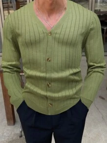 Manfinity Homme Men's V-Neck Long Sleeve Cardigan - Cadet Blue - View 1