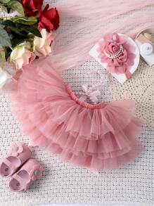 Babymeisje mesh tutu rok en roze bloem hoofdband set, perfect voor pasgeboren fotografie