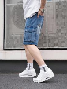 Claim Dot Men's Washed Denim Shorts Baggy Jorts Plain Light Blue Going Out Rapper, Men's Baggy Denim Shorts, Men's Ripped Denim Shorts, Jean Shorts For Men Loose Fit Going Out Hang Out Commute Work