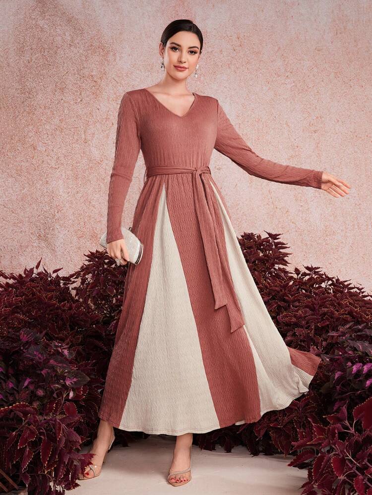 Ladies' Color Block Long Sleeve Dress Fall Cloth For Women
