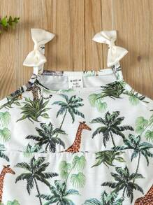 Body Per Neonata Stampato Con Palme E Giraffa E Decorato Con Fiocco