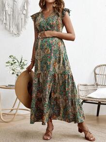 SHEIN Maternity Women's Long Floral Printed Casual Holiday Dress For Young And Energetic Moms