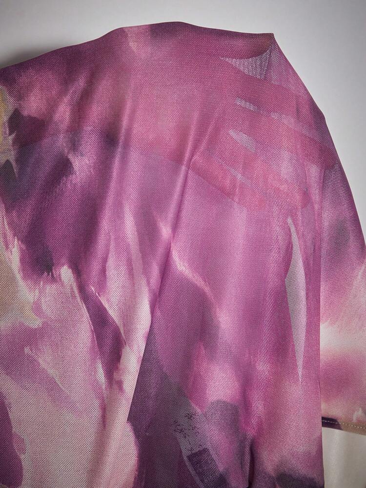 Ladies' Tie Dye Long Sleeve Mesh Bodysuit