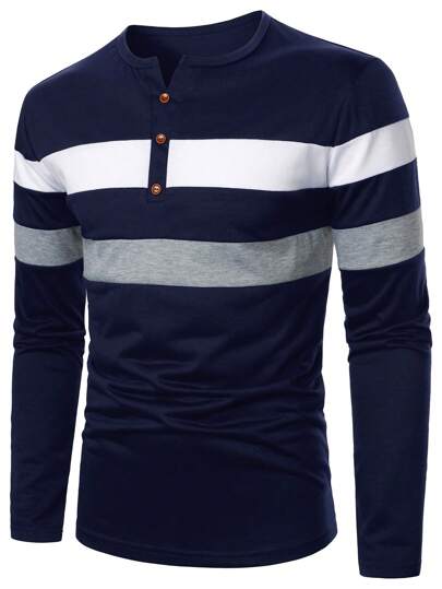 Calvornis Men's Striped Long Sleeve T-Shirt, Men Henley, For Fall