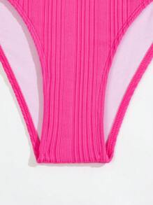 SHEIN Swim Summer Beach Women's Ribbed Hipster Bikini Bottoms - Hot Pink - View 5