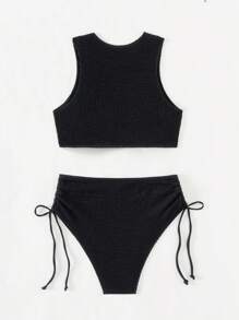 Swim Basics Bộ bikini xếp nếp màu trơn dành cho nữ đi biển mùa hè Carnival - màu đen - Xem 7