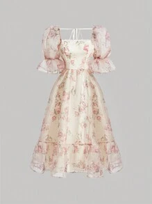 SHEIN MOD Váy tay bồng họa tiết hoa dành cho nữ - Nhiều màu - Xem 1