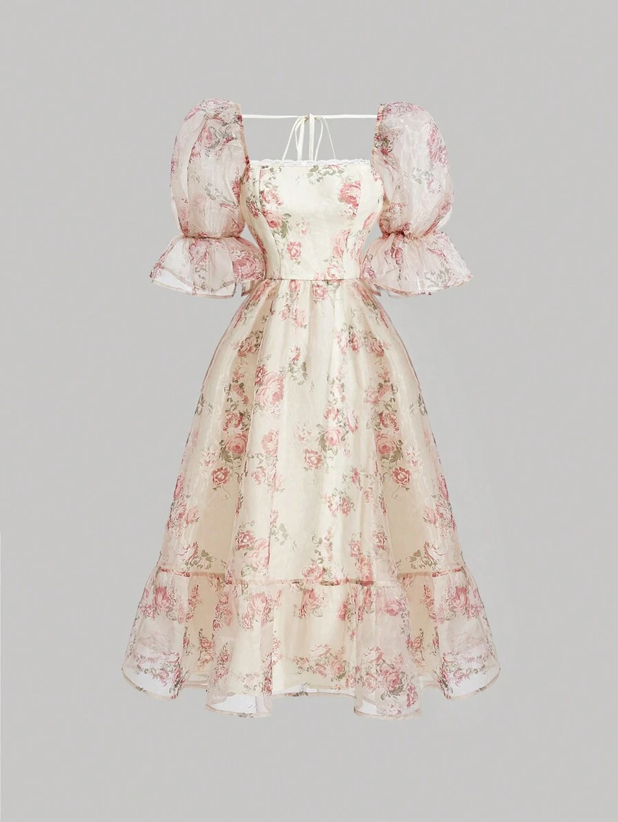 SHEIN MOD Váy tay bồng họa tiết hoa dành cho nữ - Nhiều màu - Xem 1
