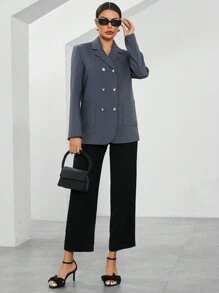 SHEIN BIZwear Lapel Pocket Front Long Sleeve Blazer Jacket - Grey - View 6