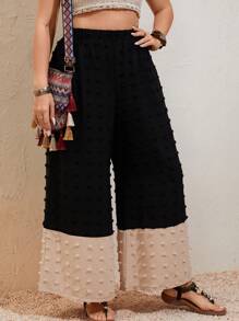 SHEIN Clasi Plus Size Color Block Woven Wide Leg Pants Fall Cloth For Women - Multicolor - View 4