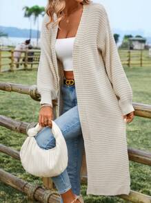 SHEIN Clasi 女士純色下肩長版針織開襟外套 - 杏色 - 查看 5