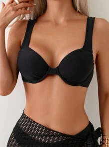 SHEIN Swim Ensemble de bikini unicolore pour femmes, festival de musique, été, plage - Multicolore - Voir 4