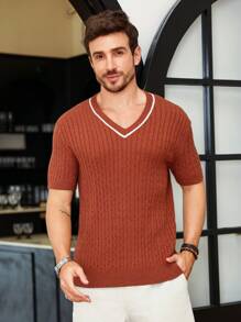 Manfinity Homme Men's Casual Short Sleeve Knitted Top With Twisted Yarn